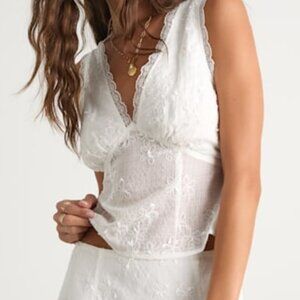 Lulus Dessie Ivory Embroidered Tie-back Tank Top White - Size XL